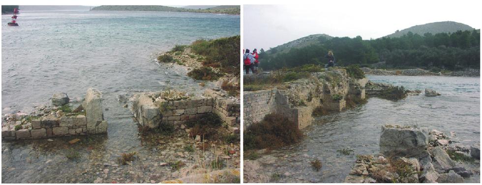 Djelomično potopljeni ostaci rimske vile rustike u  tjesnacu Mala Proversa, Dugi otok,  sagrađena u 1. stoljeću (Suić, 1952)